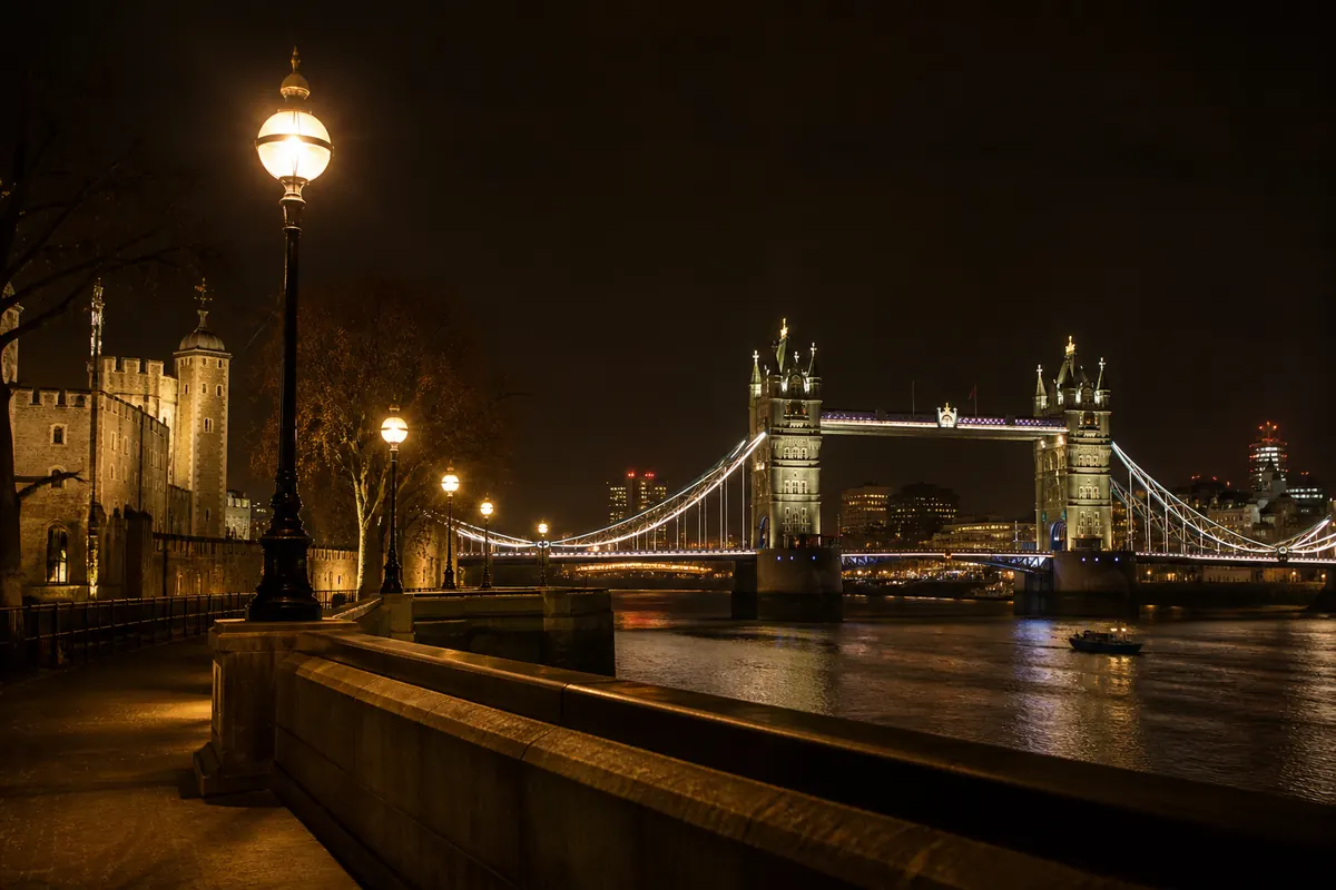 Tower Bridge and the River Thames illuminated at night