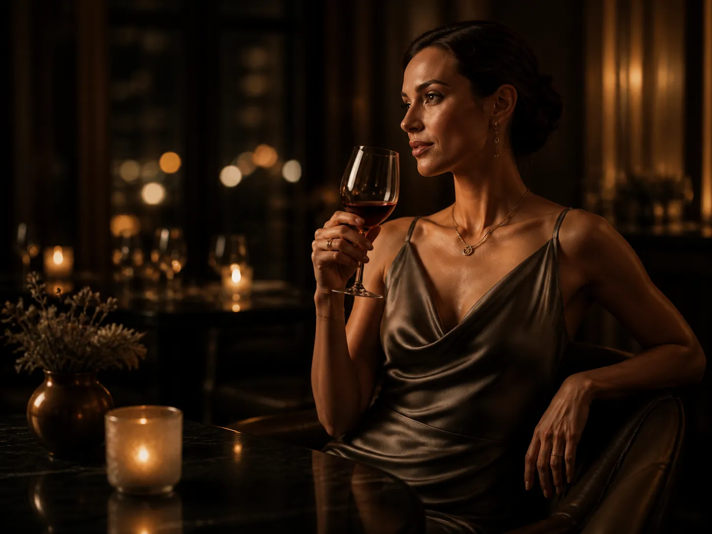 Elegant woman enjoying a discreet private lounge